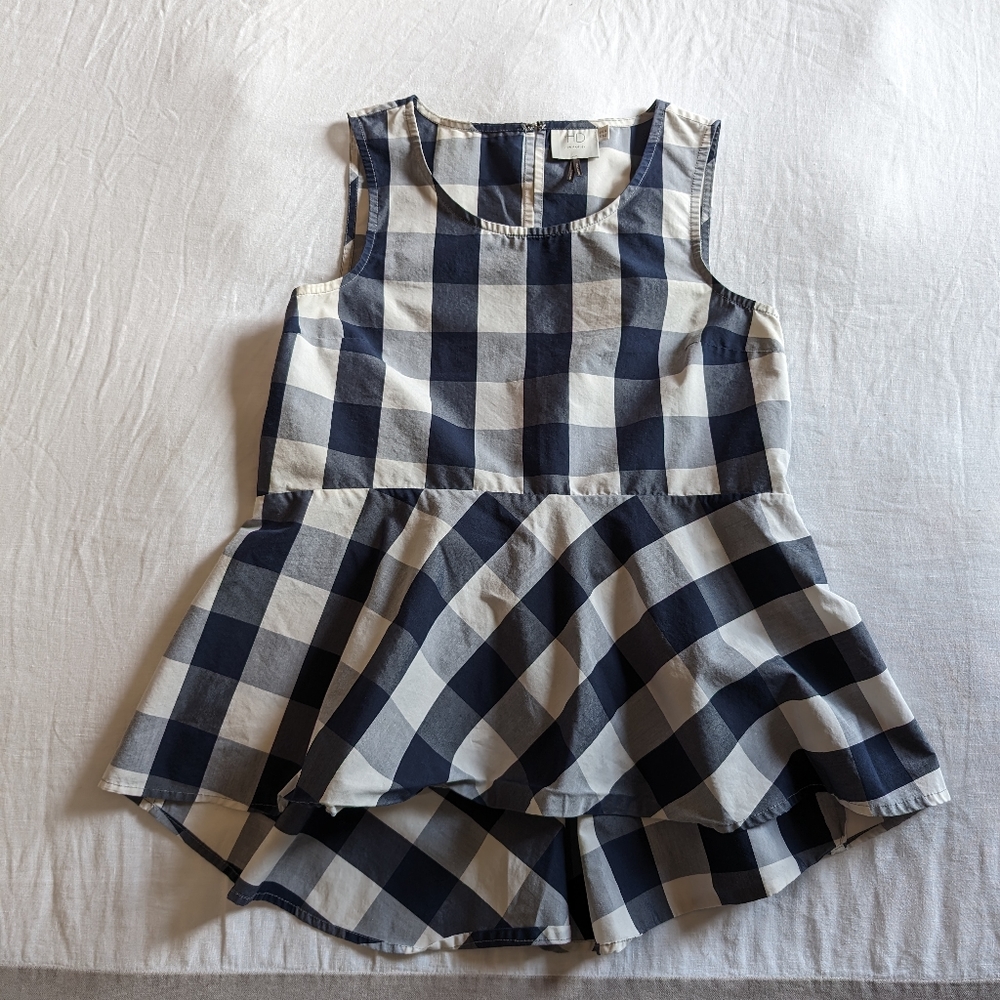 Peplum Hi Low Top Blue and White Checker